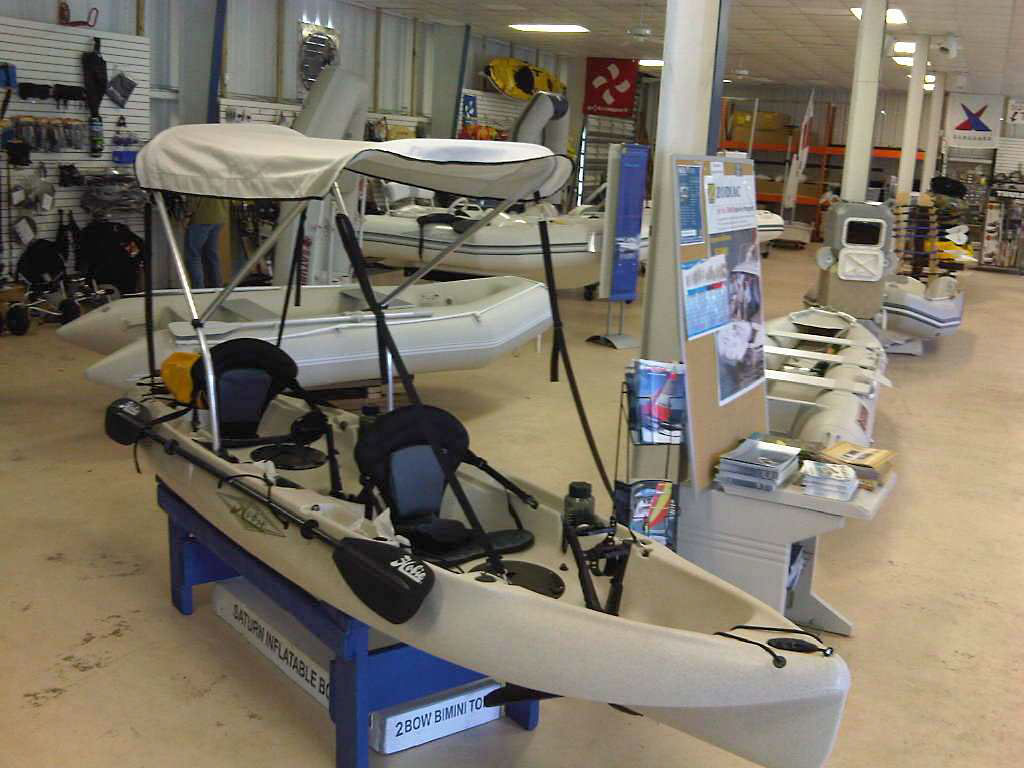 Bimini top installed on Hobie Kayaks in our dealer showroom in Ft 