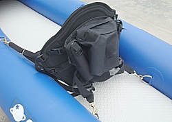 Deluxe inflatable kayak seat with fishing pack.
