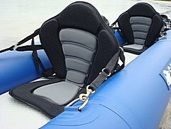 Deluxe inflatable kayak seat with fishing pack.