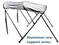 Deluxe 3 bow sun shade bimini tops with aluminum rear support arm.