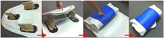 Folding paddle board for long term storage or transportation. Click on image to enlarge it.