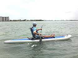 Beach chair on top of SOT365 paddle board is great replacement for kayak seat. Click on image to zoom in.