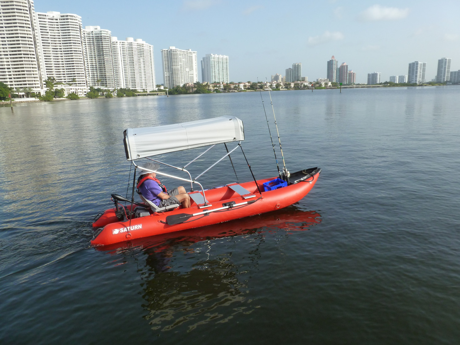 2 bow bimini top installed on KaBoat SK430. Click to zoom in.