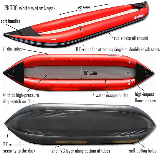 Saturn 13' RK396 white water inflatable kayak. Click on image to zoom in.