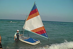 Older version of Sail Board with old sail kit. Click for larger pictures.