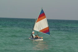 Saturn inflatable sail board with chair installed. Click to enlrage.