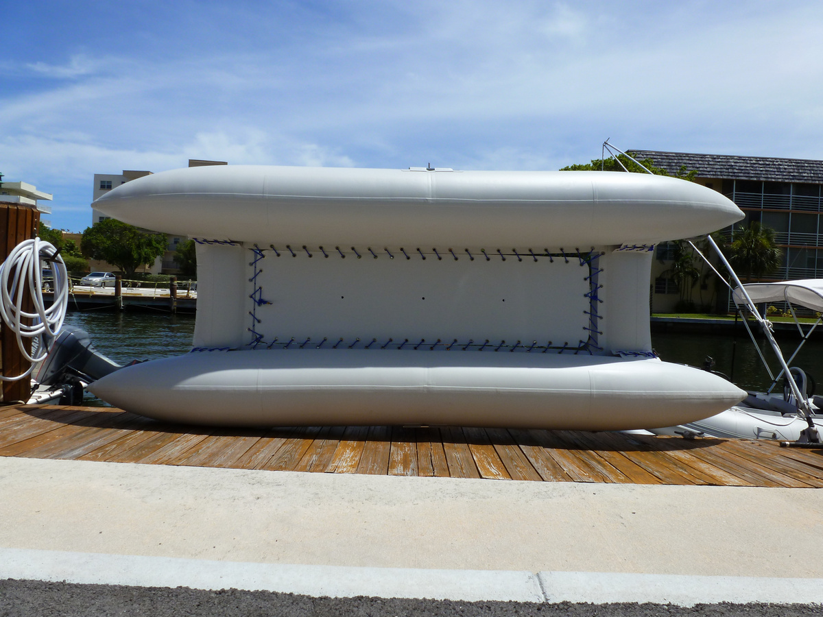 14' Inflatable Sail Catamaran. Portable sail boat in a bag. Frameless