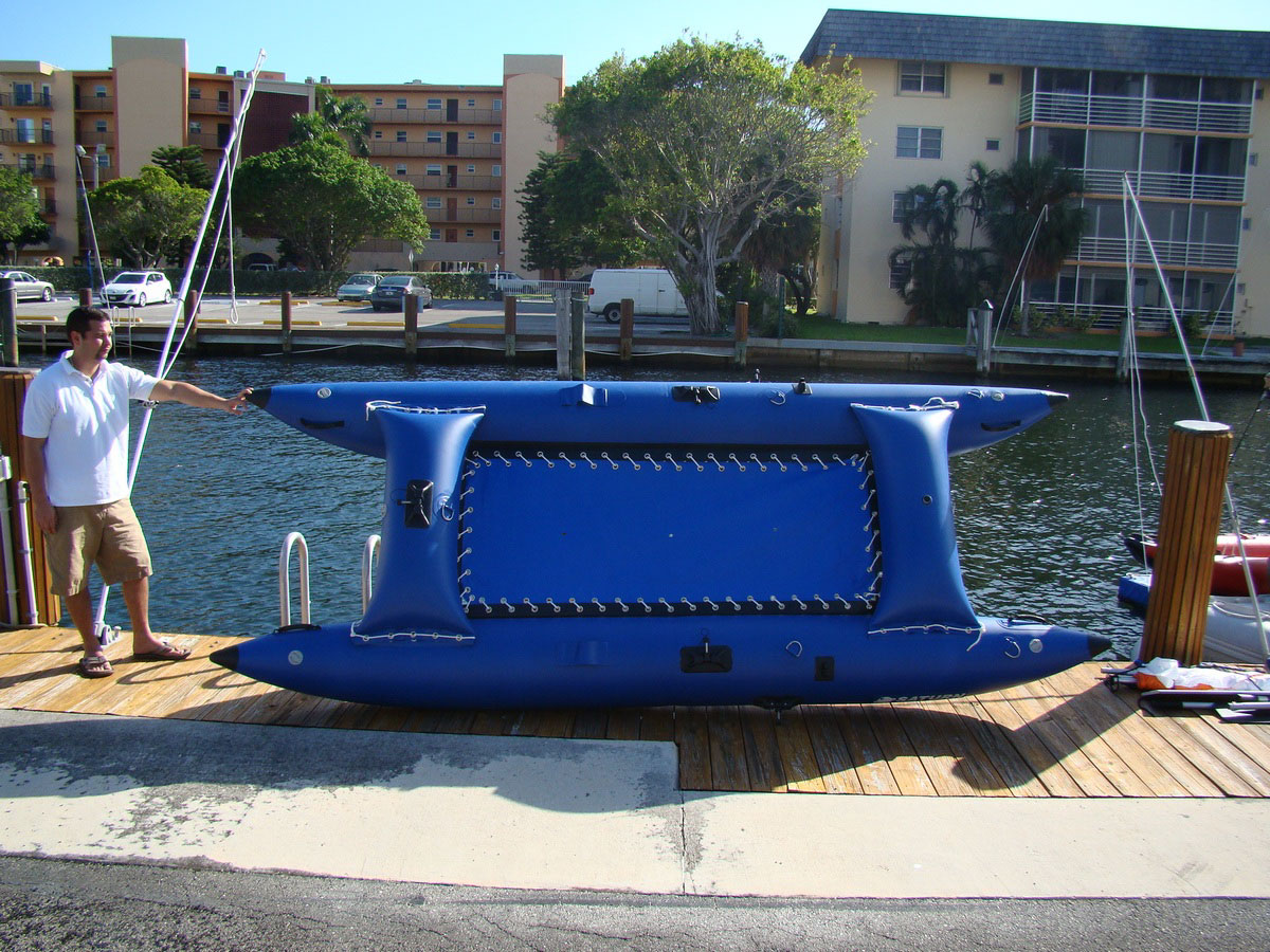 14' Inflatable Sail Catamaran. Portable sail boat in a bag. Frameless