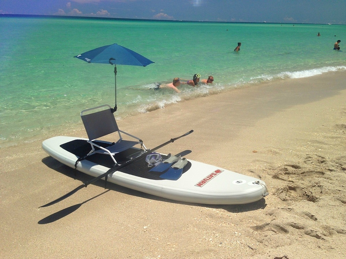 Mounting regular beach chair on inflatable SUP.