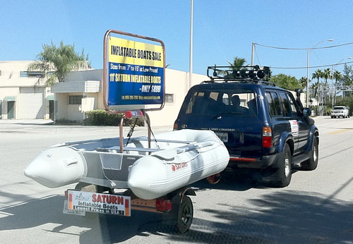 Inflatable Boats Advertisment on a Trailer
