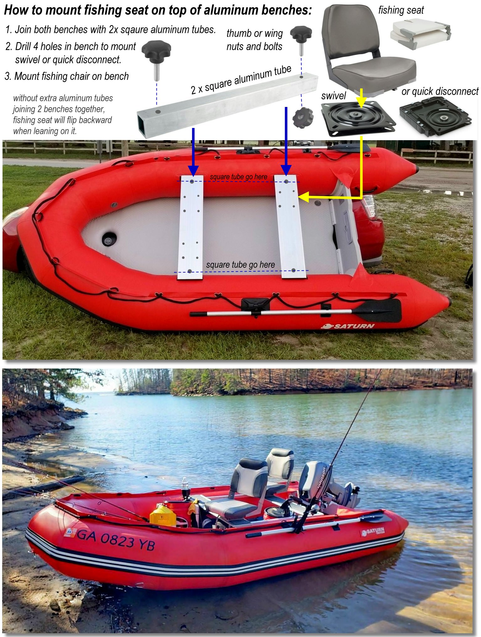 how to mount fishing seat on top of inflatable boat benches