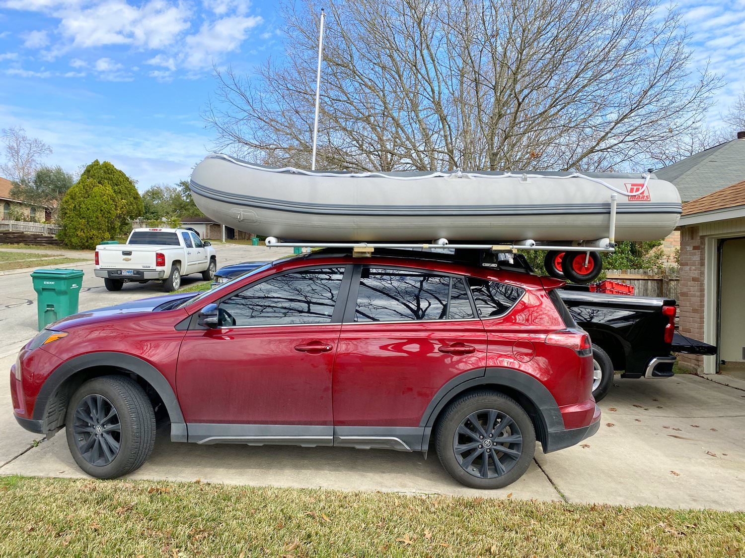 Inflatable Boat loaded on top of car