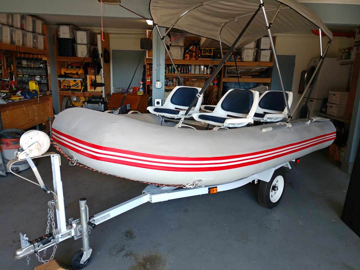 Installing fishing chair on inflatable boat
