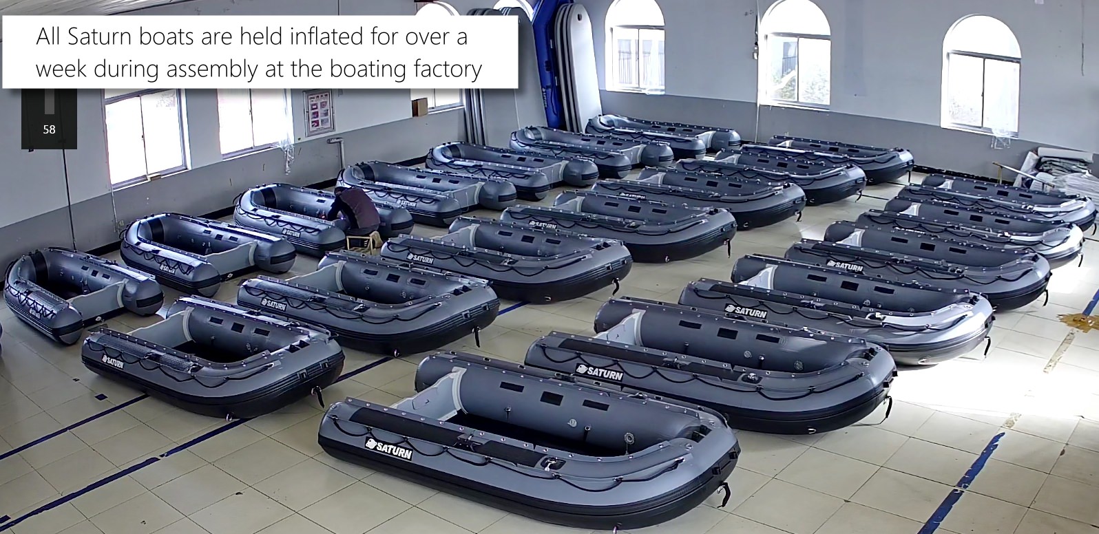 Saturn inflatable boats at factory during assembly