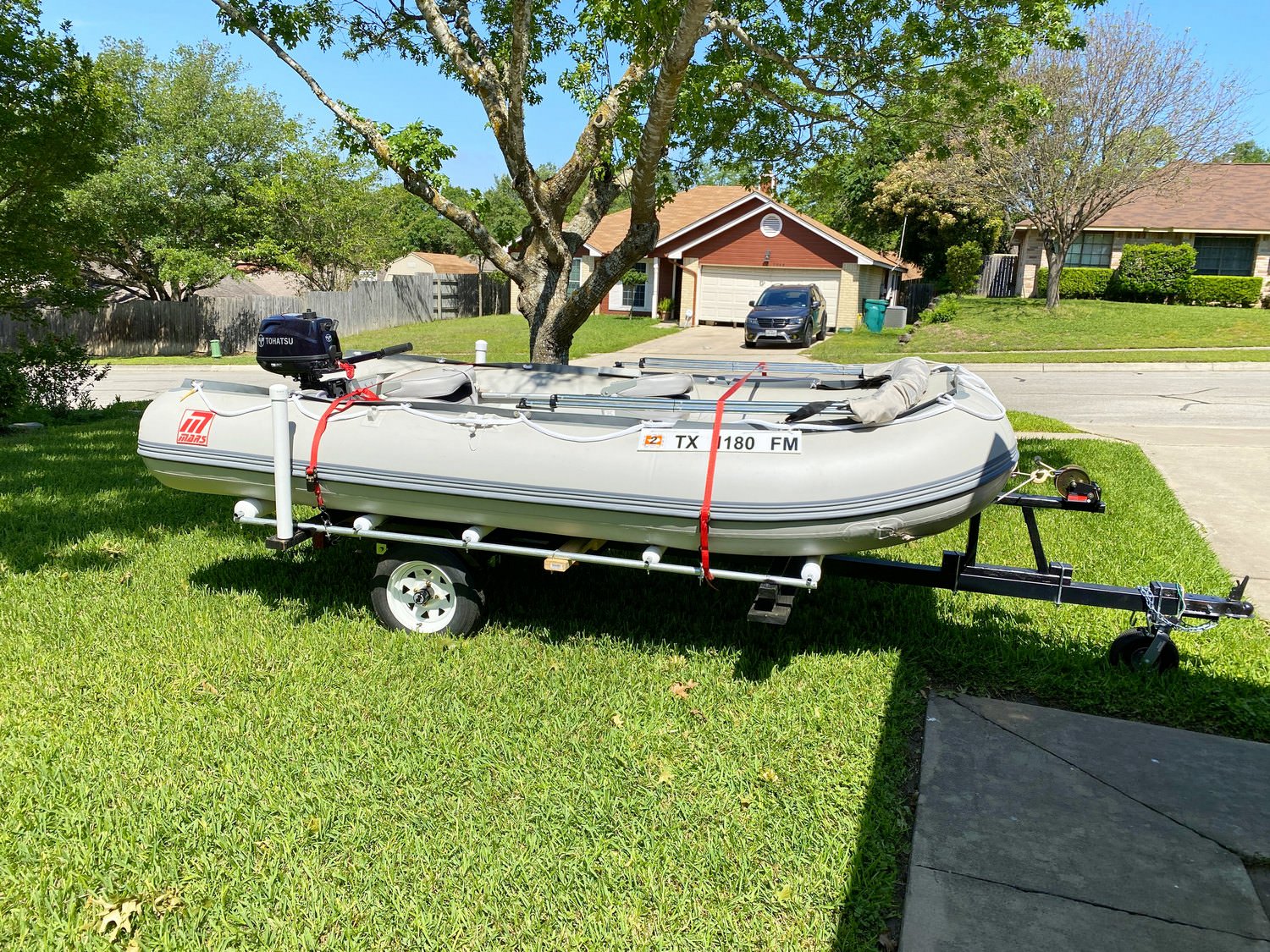 Mars Inflatable Dinghy Boat on a customized trailer