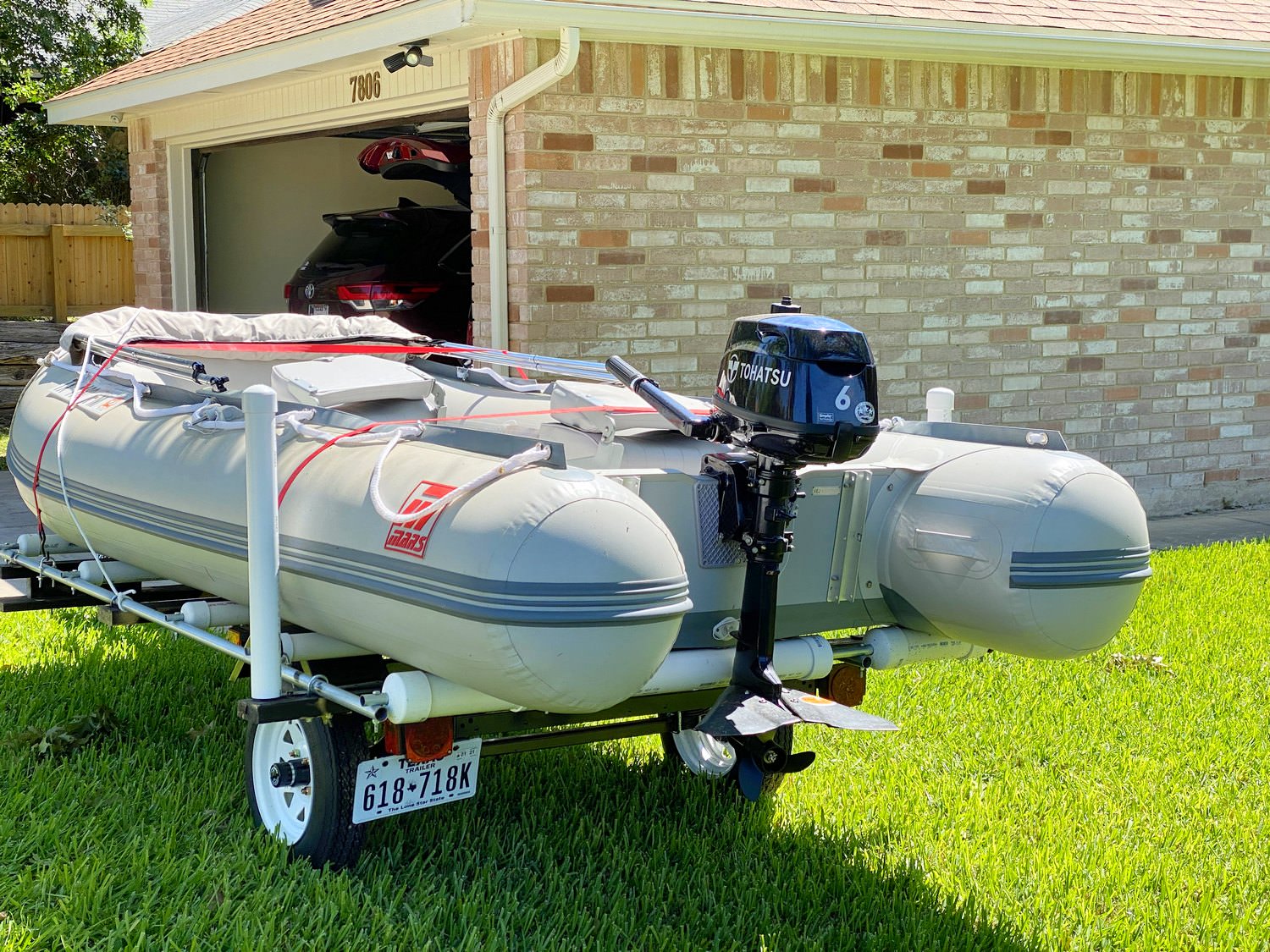 Mars inflatable boat PSM365 on DIY modified small trailer