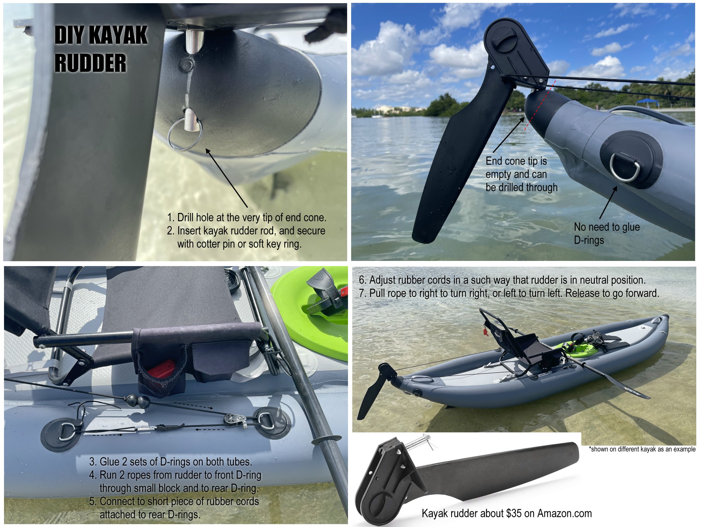 DIY rudder for inflatable kayaks