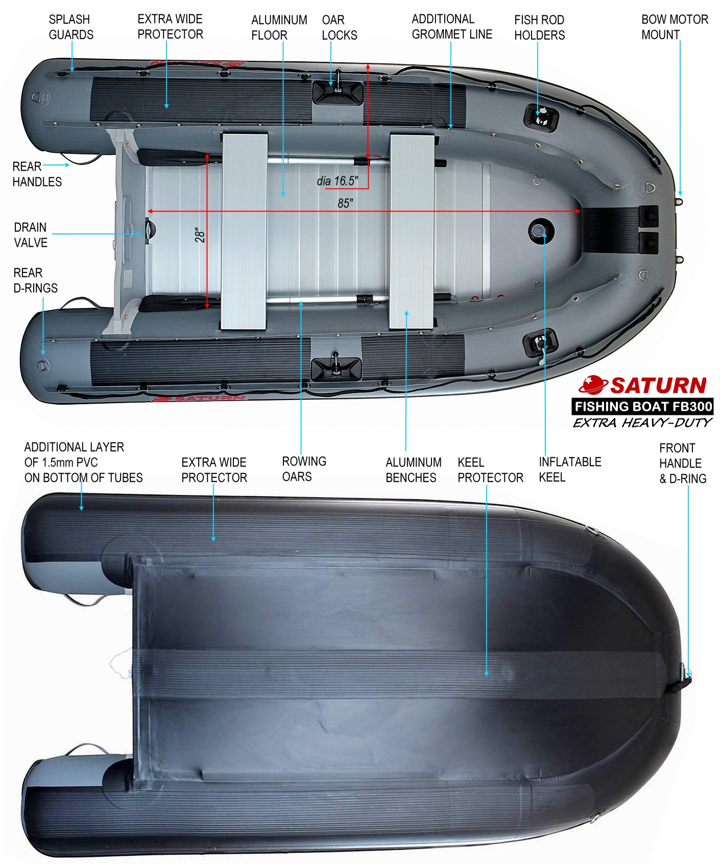 Saturn FB300 Inflatable Boat Specifications