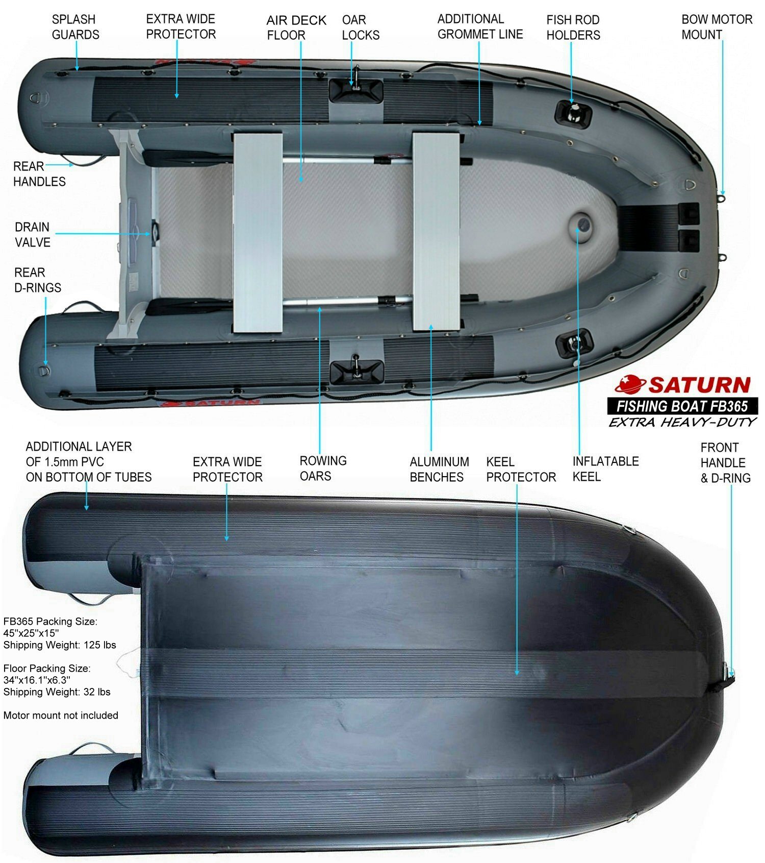 Saturn FB365 Inflatable Fishing Boat Specifications