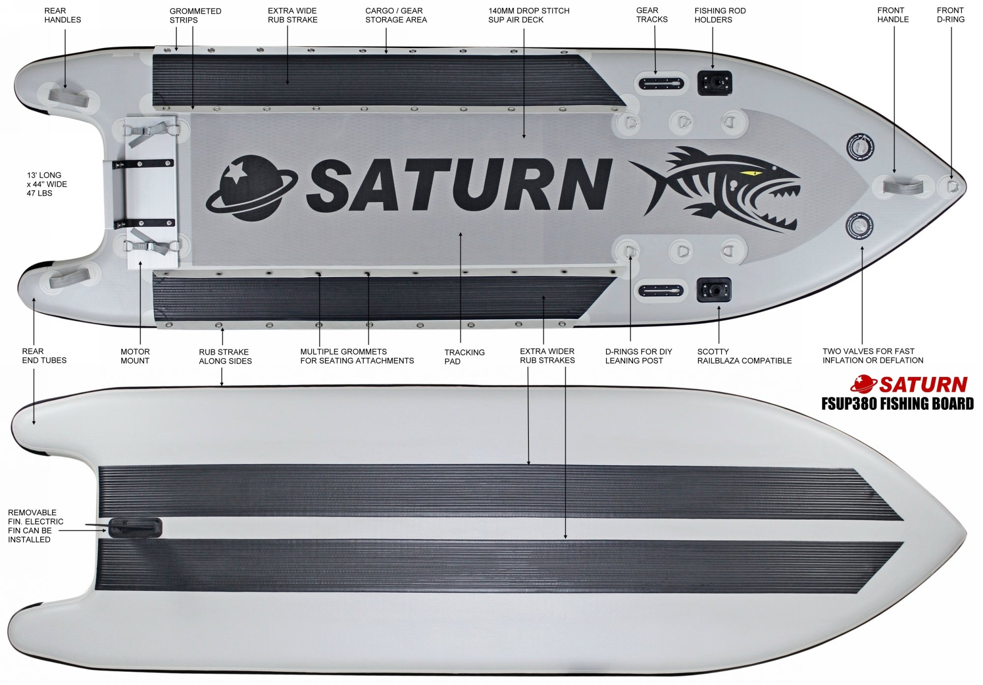Saturn FSUP380 Fishing Inflatable Motor Boards Specifications