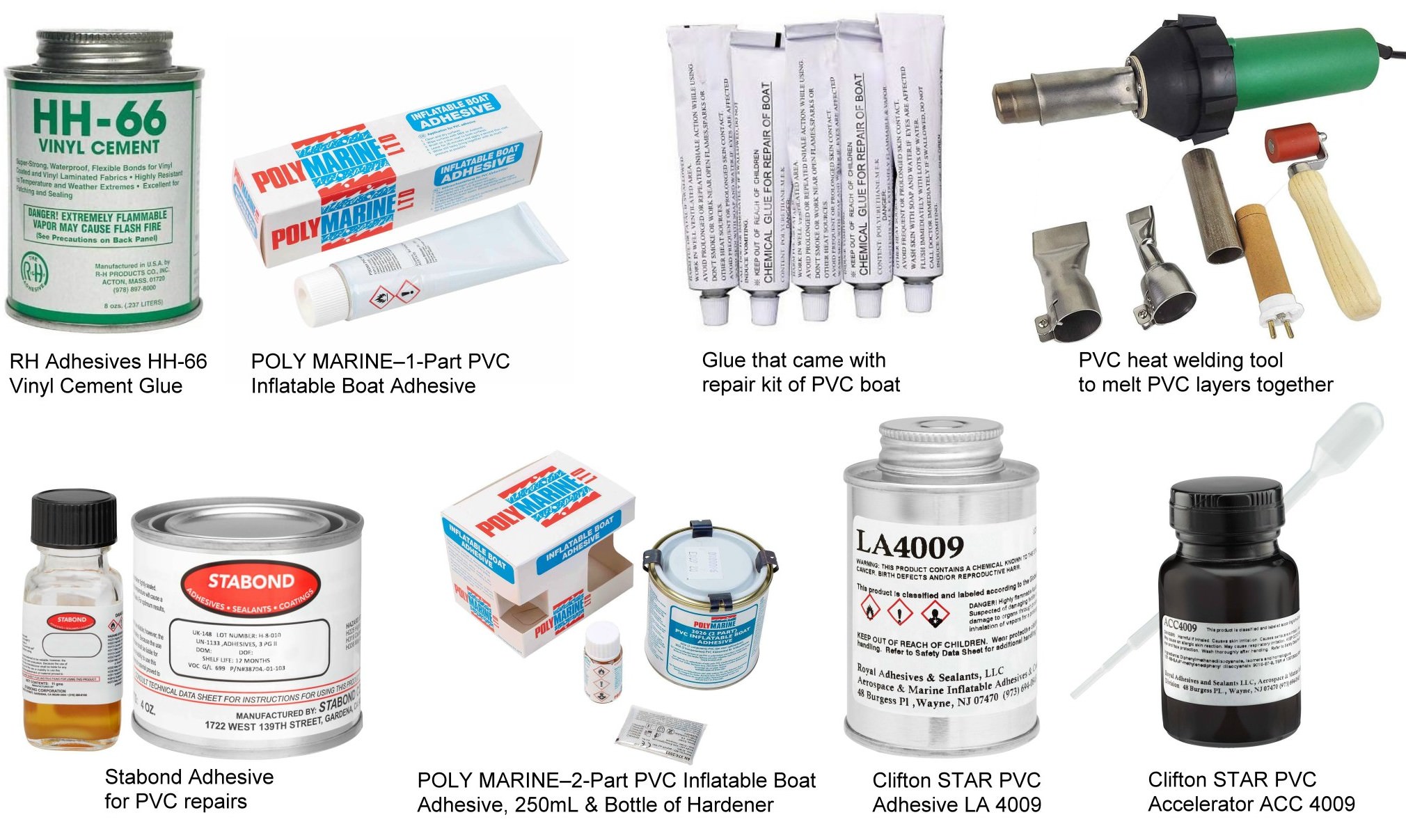 Types of glue for PVC boat repairs and heat welding method