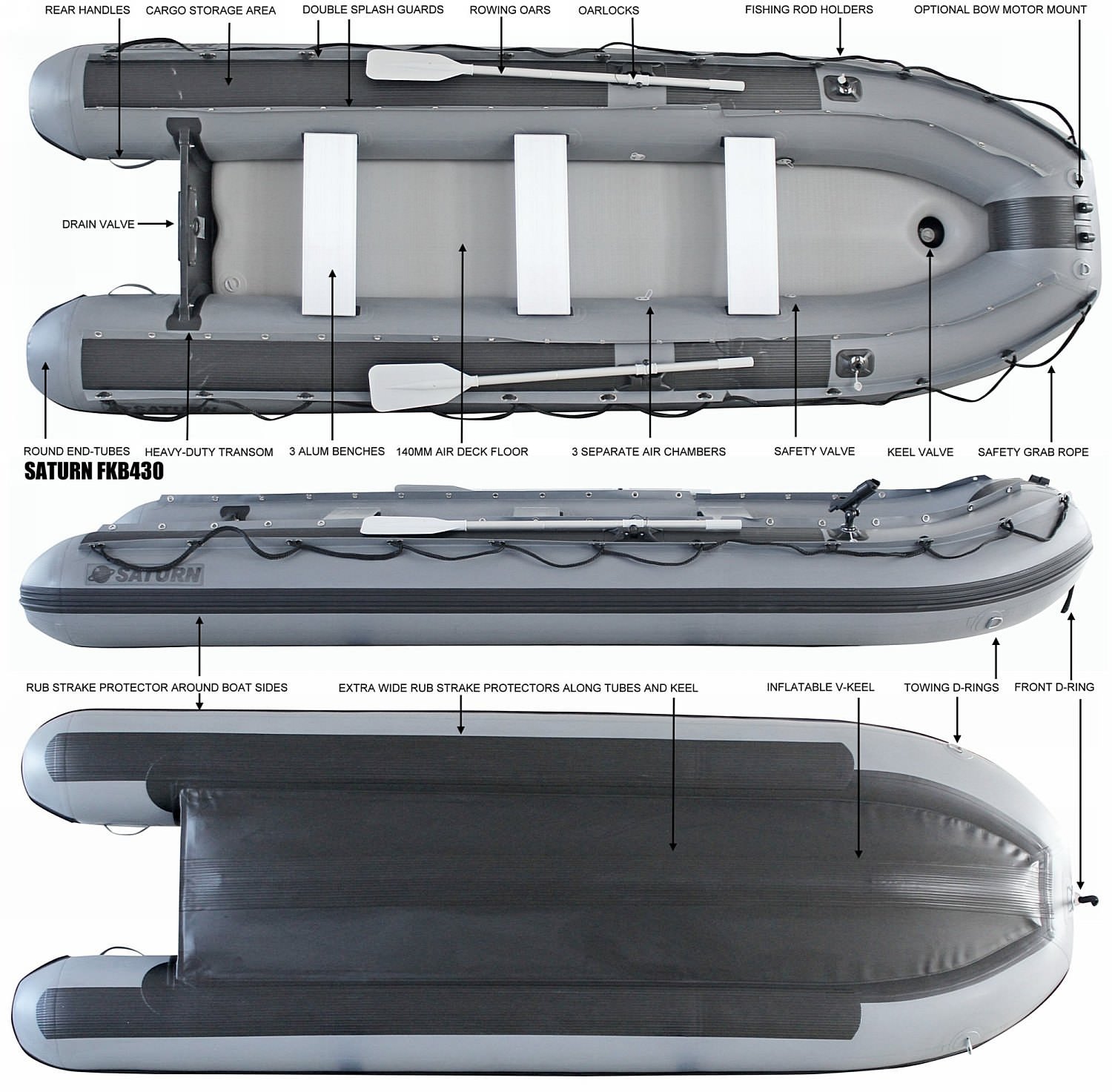 Saturn Heavy Duty Fishing KaBoat FKB430 Tech Specs
