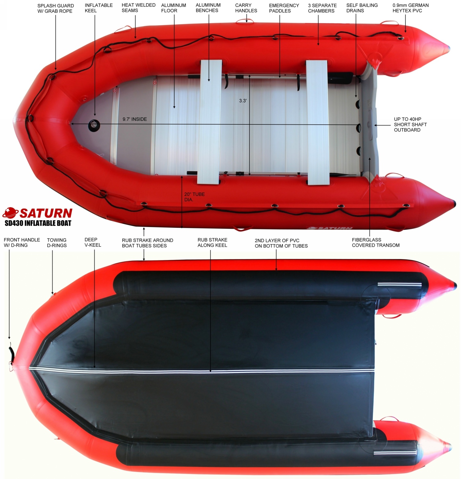 Saturn SD430 inflatable boat specifications