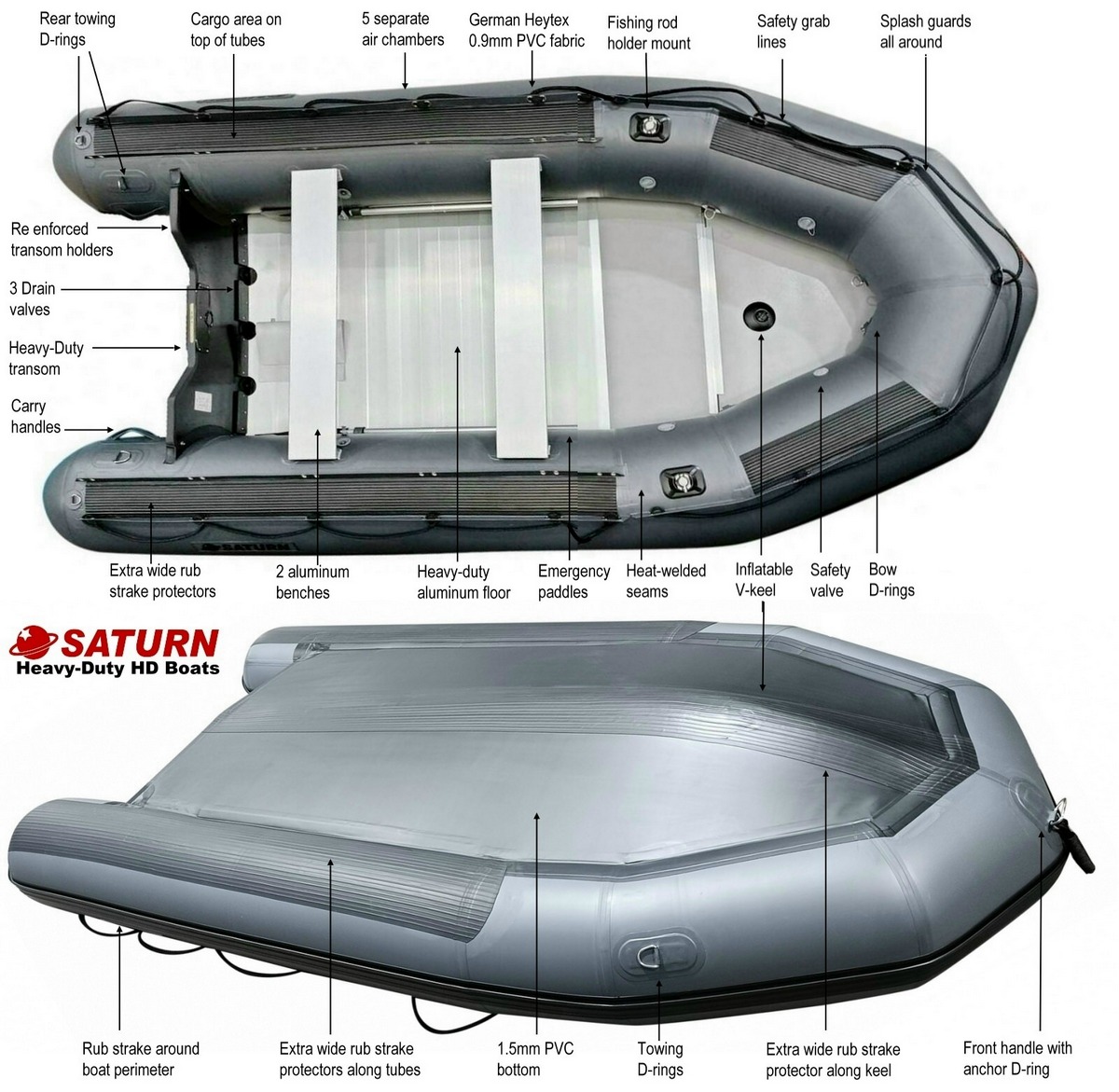 Saturn HD385 Heavy-Duty Inflatable Boat Specifications