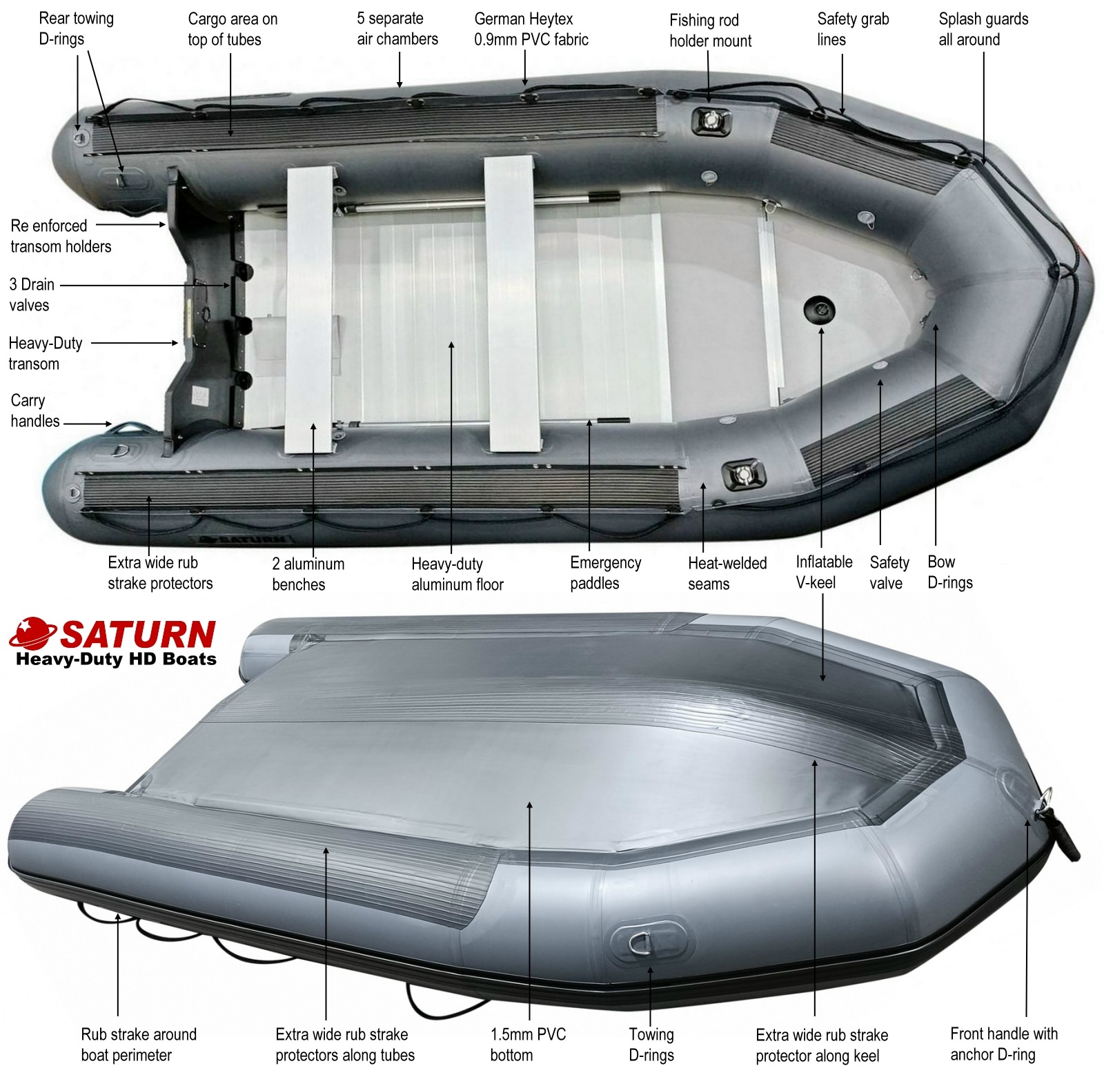 Saturn HD430 heavy-duty inflatable boat specifications