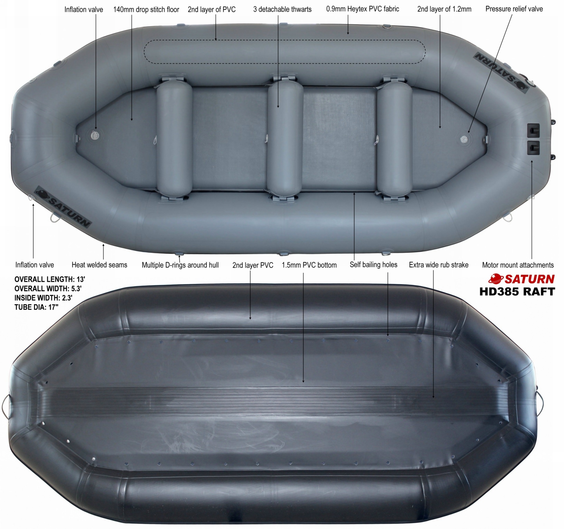13' Extra Heavy-Duty Saturn White Water River Raft.
