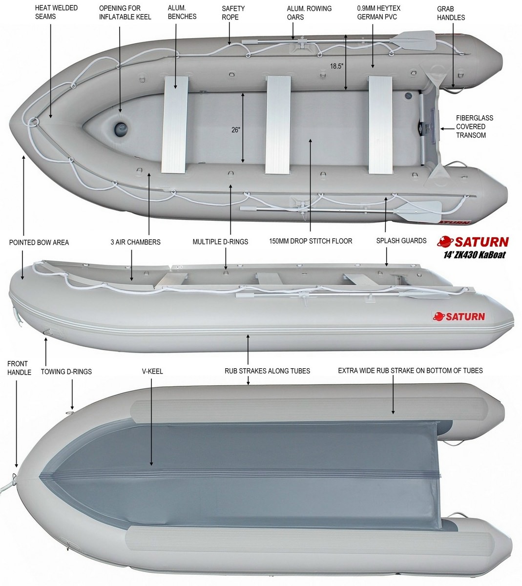Saturn Inflatable Performance KaBoat ZK430 Tech Specs