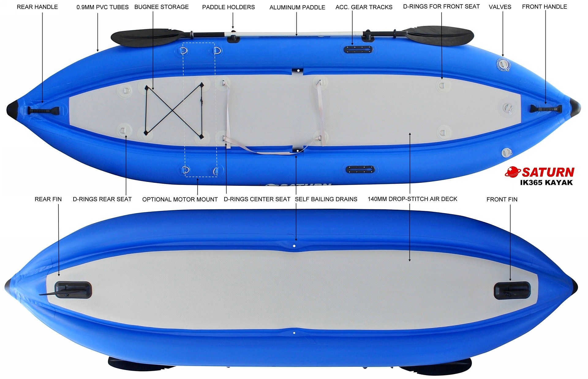 Saturn Affordable Inflatable Kayak IK365 Tech Specs