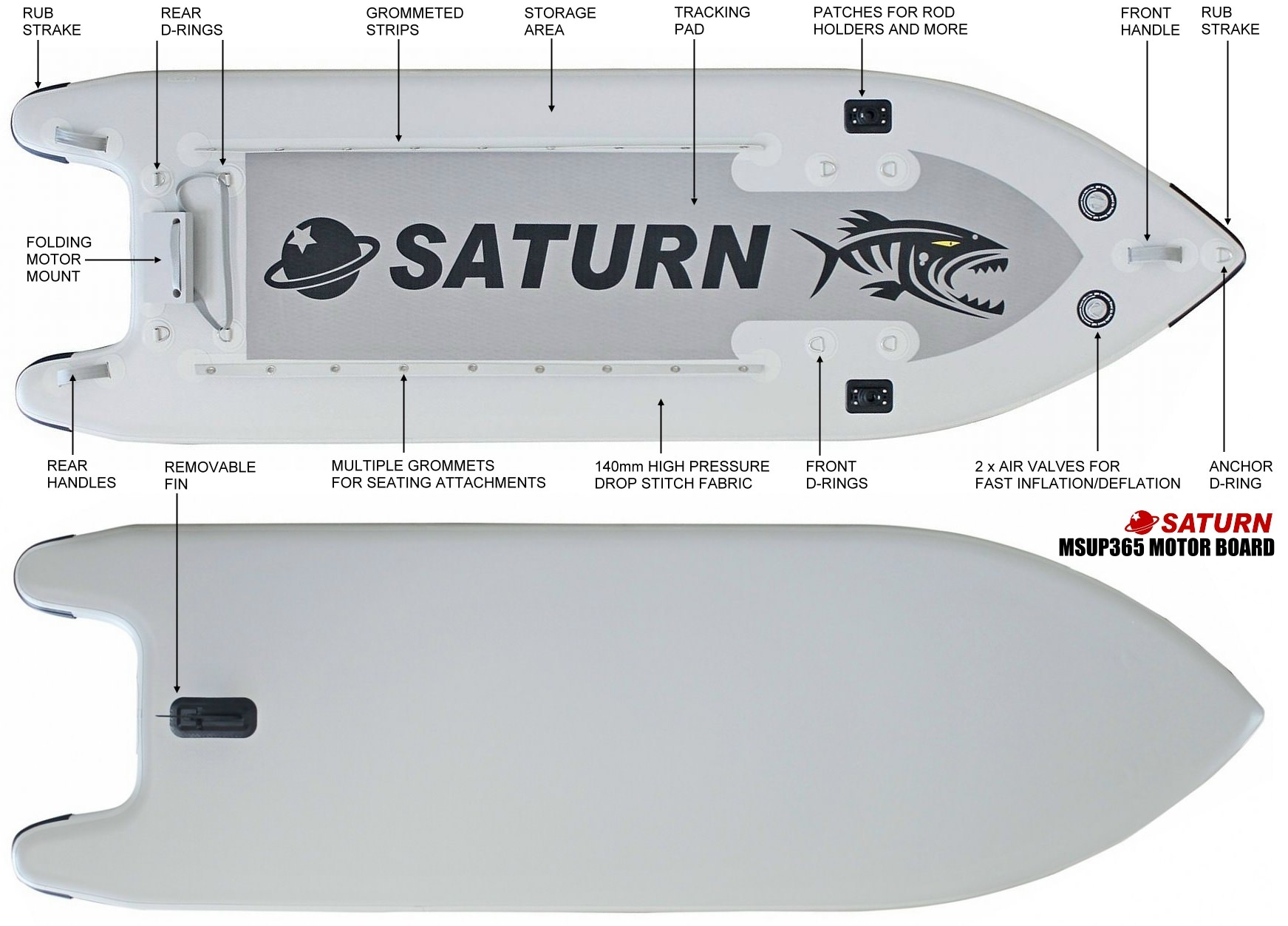 Saturn Inflatable Motor Board Skiff MSUP365 Specifications.