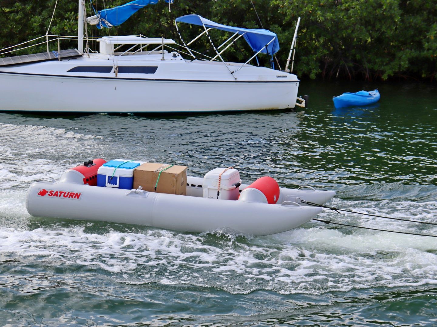 Towable inflatable cargo boat