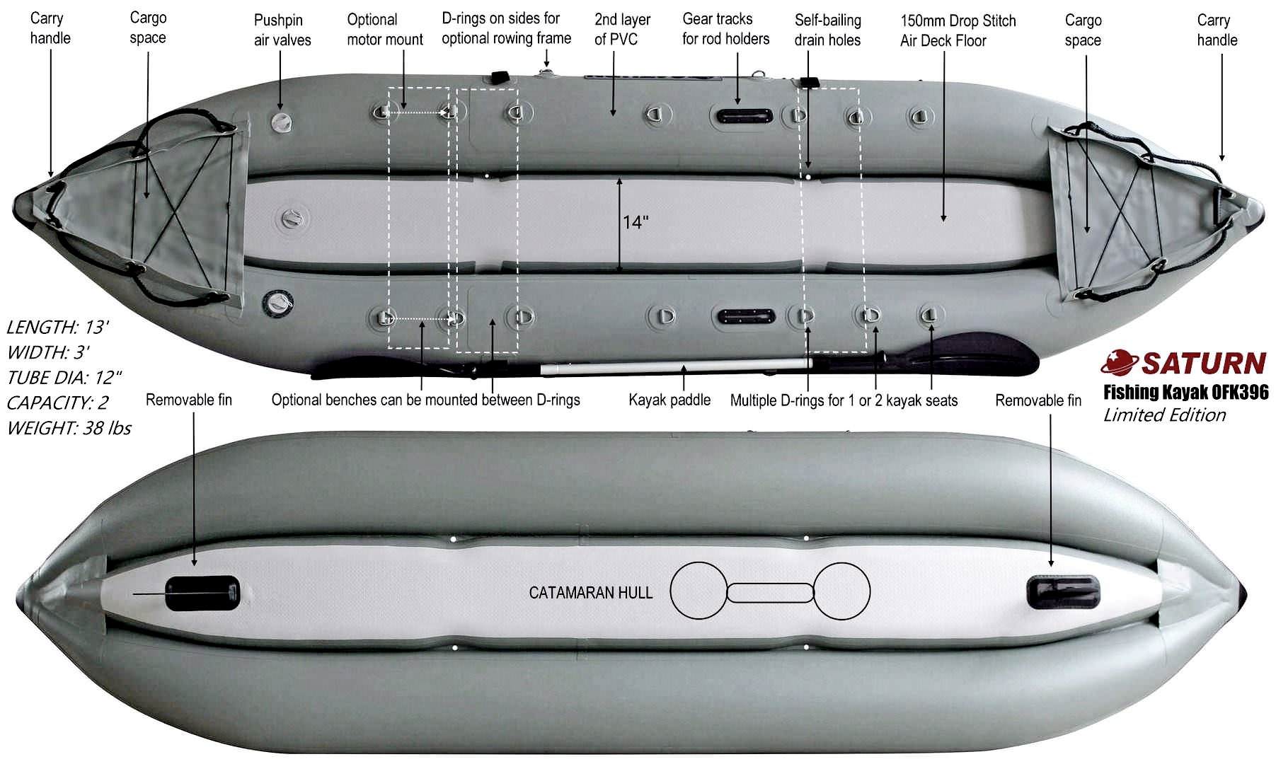 Saturn Inflatable Kayak OFK396 Specs