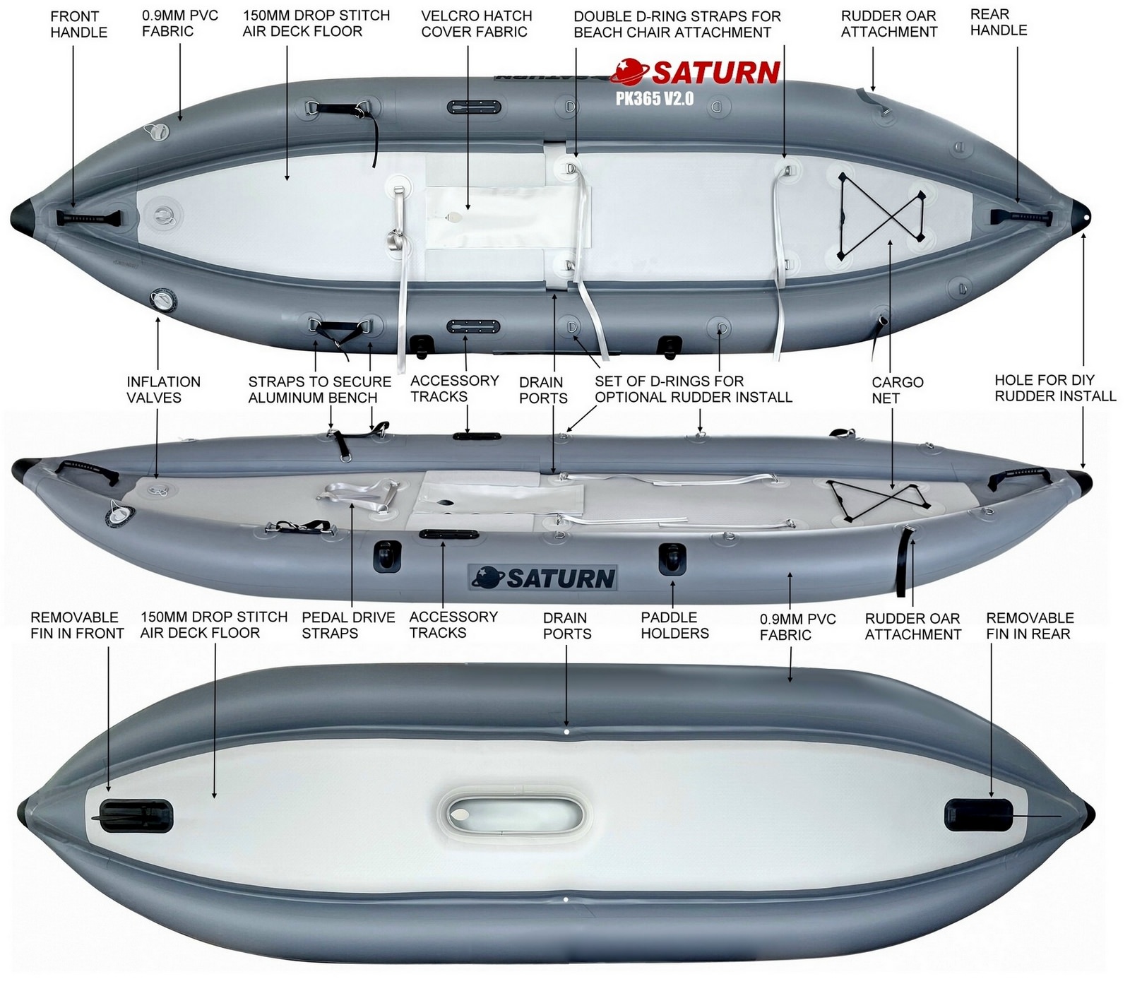 New Saturn V2.0 Pedal Kayak PK365 specs
