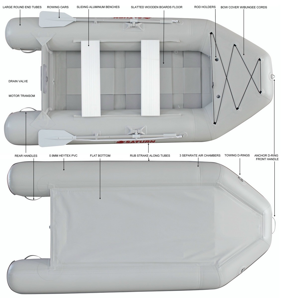 Saturn Slatted Inflatable Boat SB290 Tech Specs