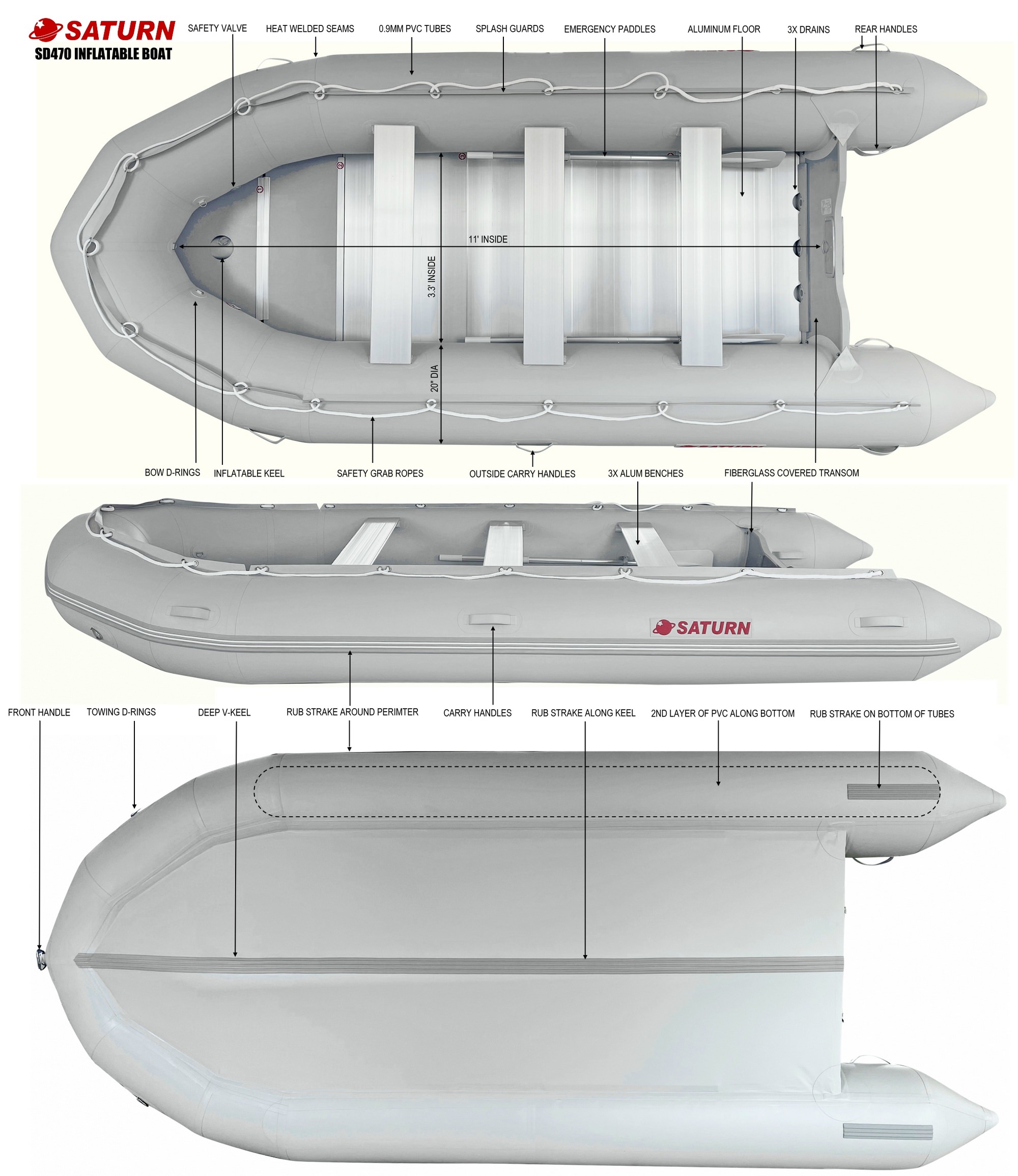 Saturn SD470 inflatable motor boat specifications
