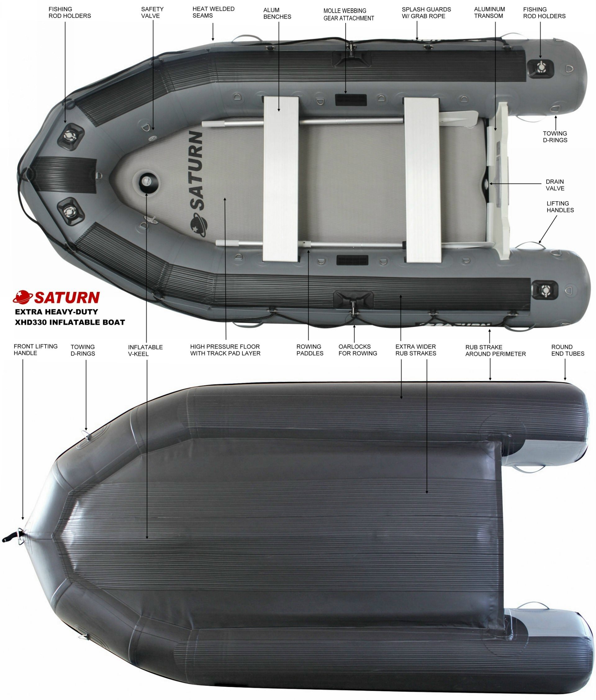 Toughest Inflatable Boats On A Water. Specs for XHD330 Saturn inflatable boat.