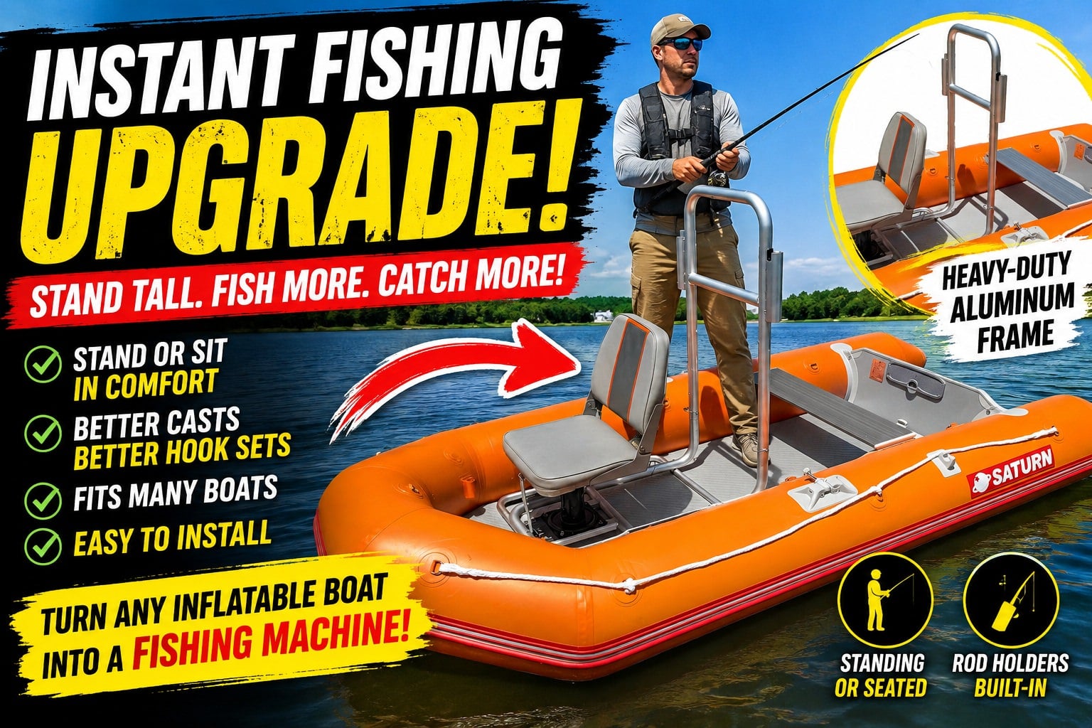 Saturn stand up casting frame for fishing and seating Saturn stand up casting frame for fishing and seating