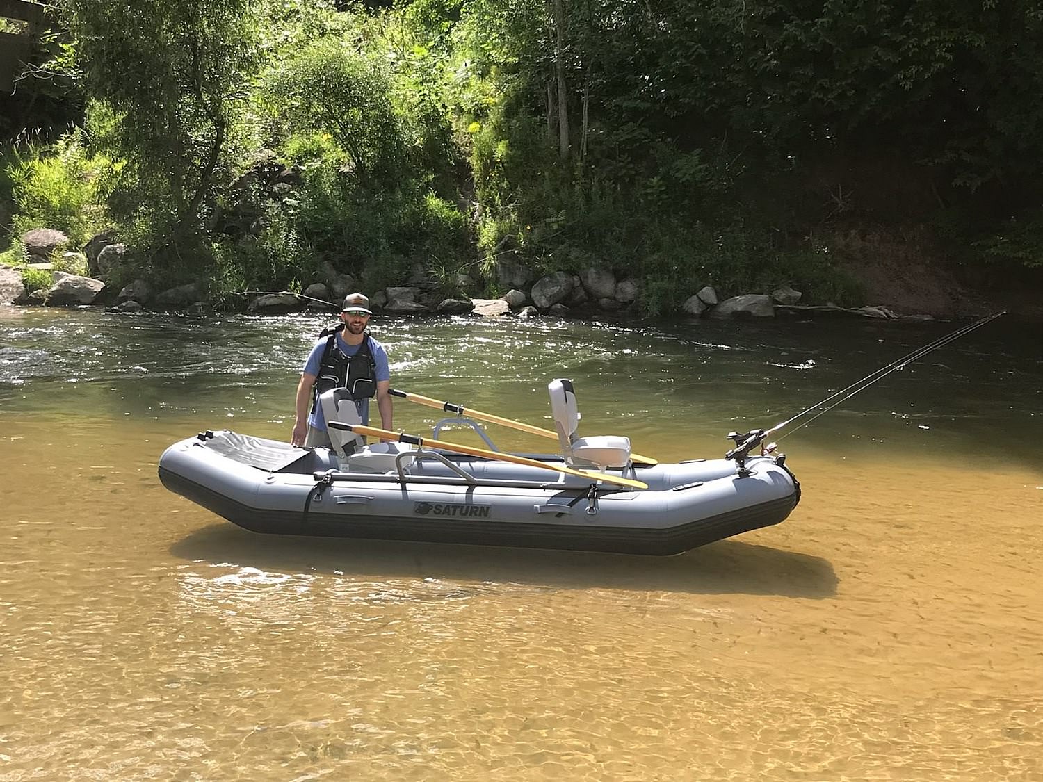 Saturn Inflatable Fly Fishing Drift Raft Boat with Rowing Frame