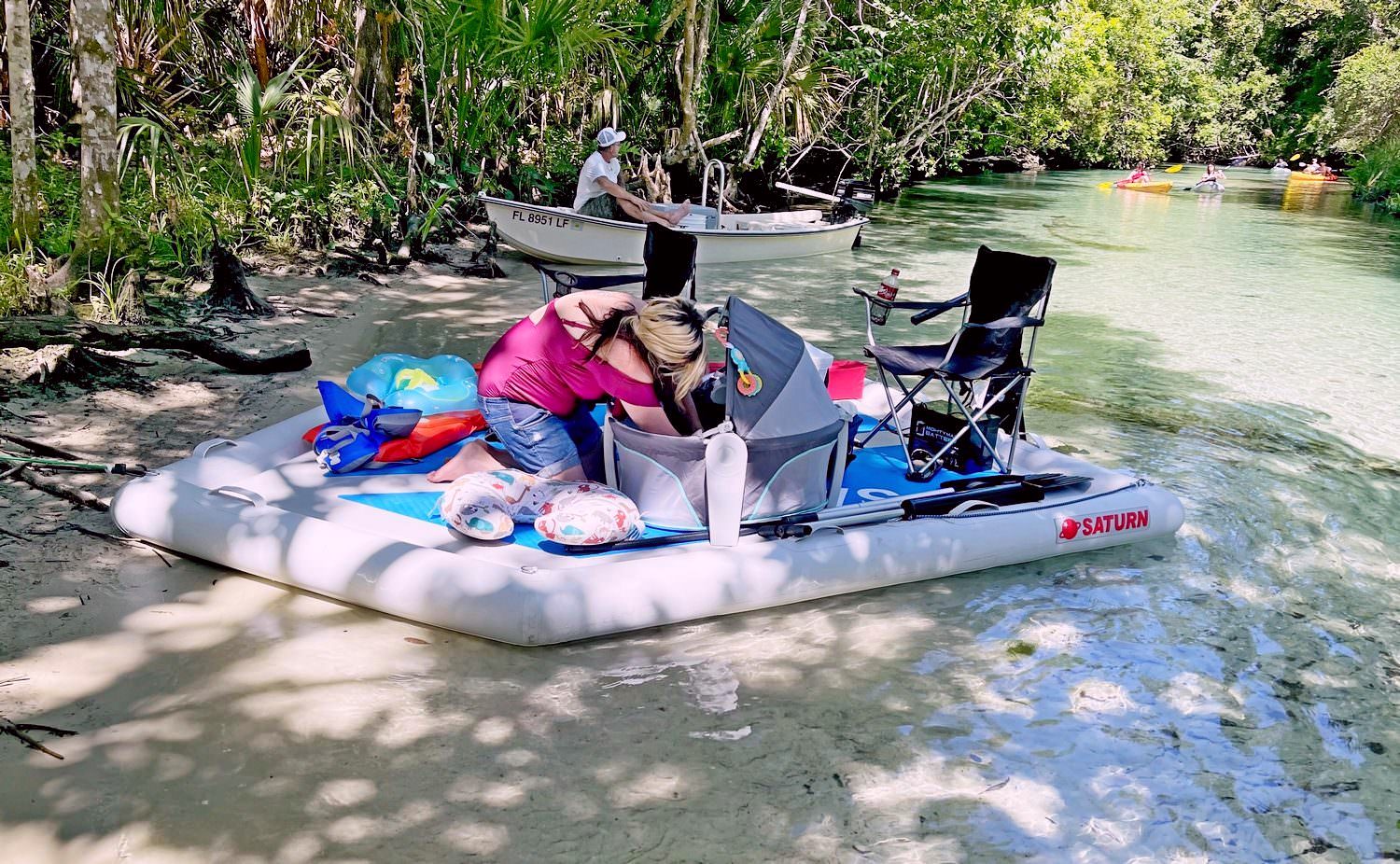 Motorized Inflatable Island Dock Swim Platform For Fishing, Camping