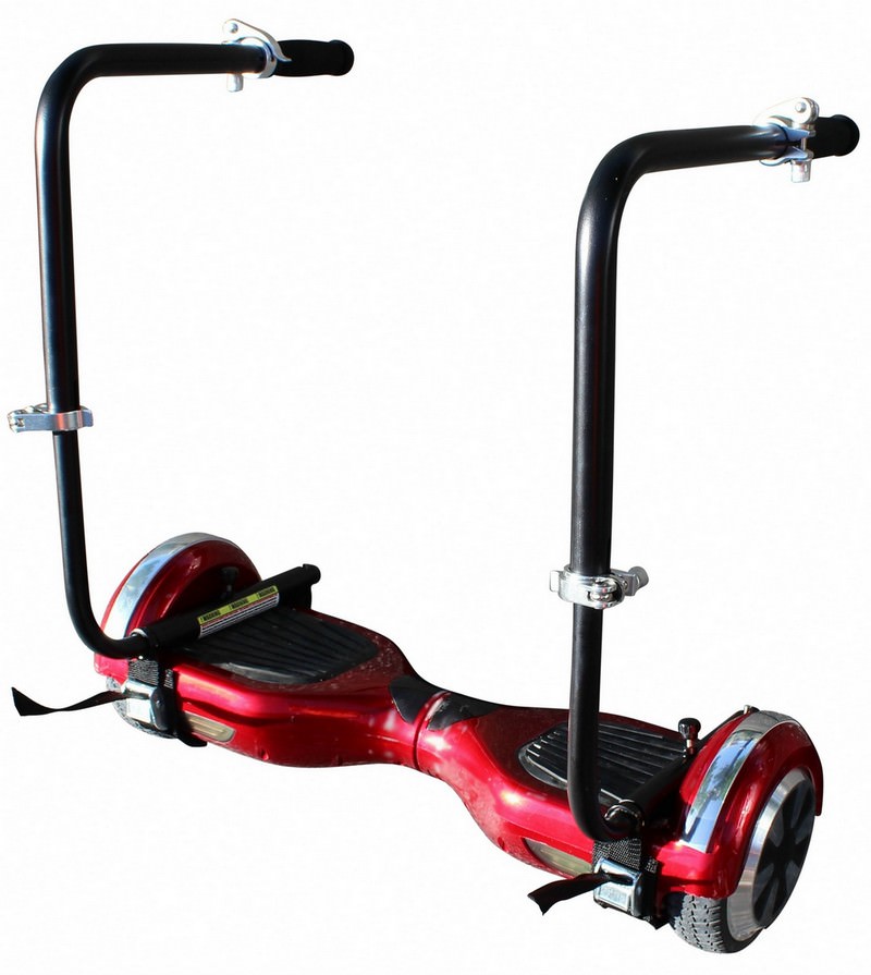 Detachable aluminum handles for manual operation of hoverboard.