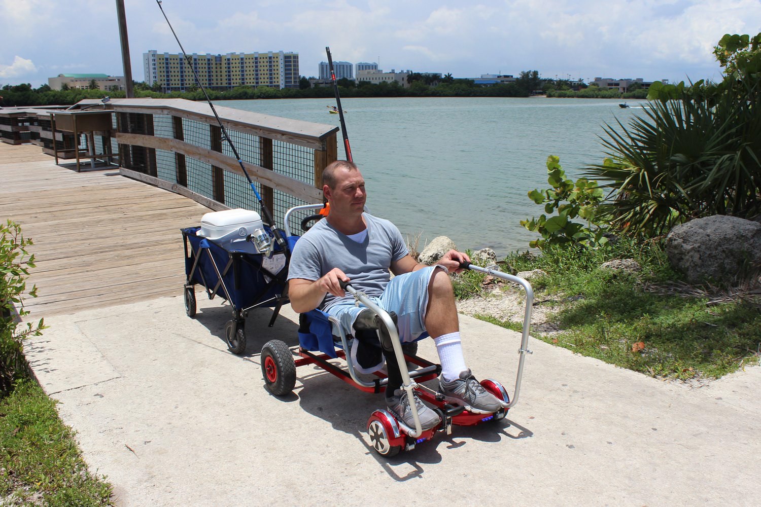 Detachable aluminum handles for manual operation of hoverboard.