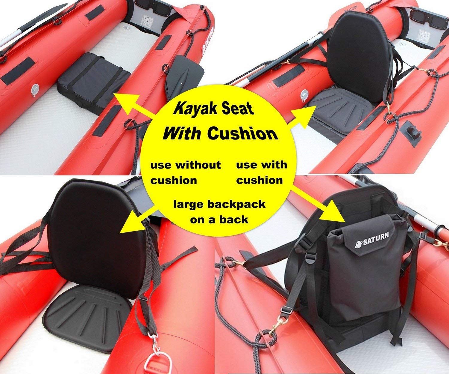 WOOWAVE Kayak Seat with Back Support for Inflatable Kayak Replacement Kayak  Seat Cushion Kayak Backrest Pad High Back with Storage Bag for Inflatable  Kayak