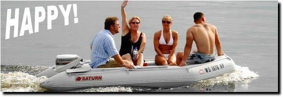 Happy customers riding Saturn inflatable boat.
