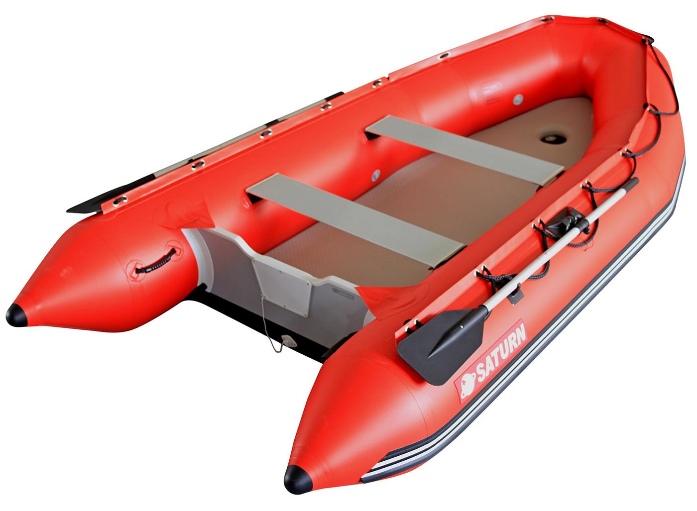 Saturn 12' inflatable sport runabouts are largest boats with air floor.