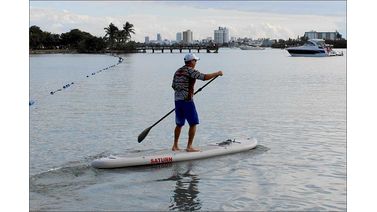 Standing on Inflatable SUP Board