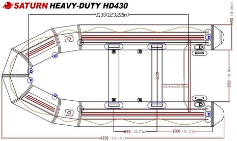 Saturn Inflatable Heavy-Duty Fishing Boat HD430 V2 dimensions