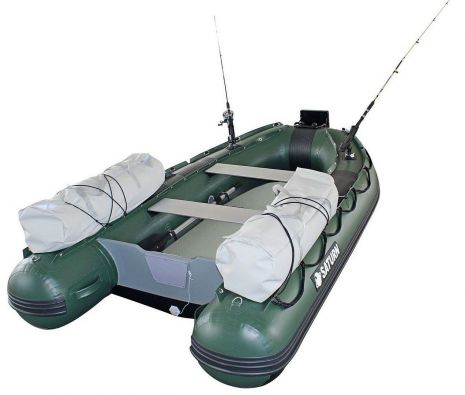 Green FB365 Inflatable Fishing Boat with air deck floor.